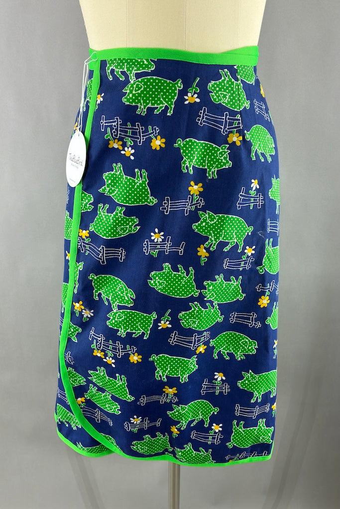 Vintage Novelty Print Pigs Wrap Skirt-ThisBlueBird