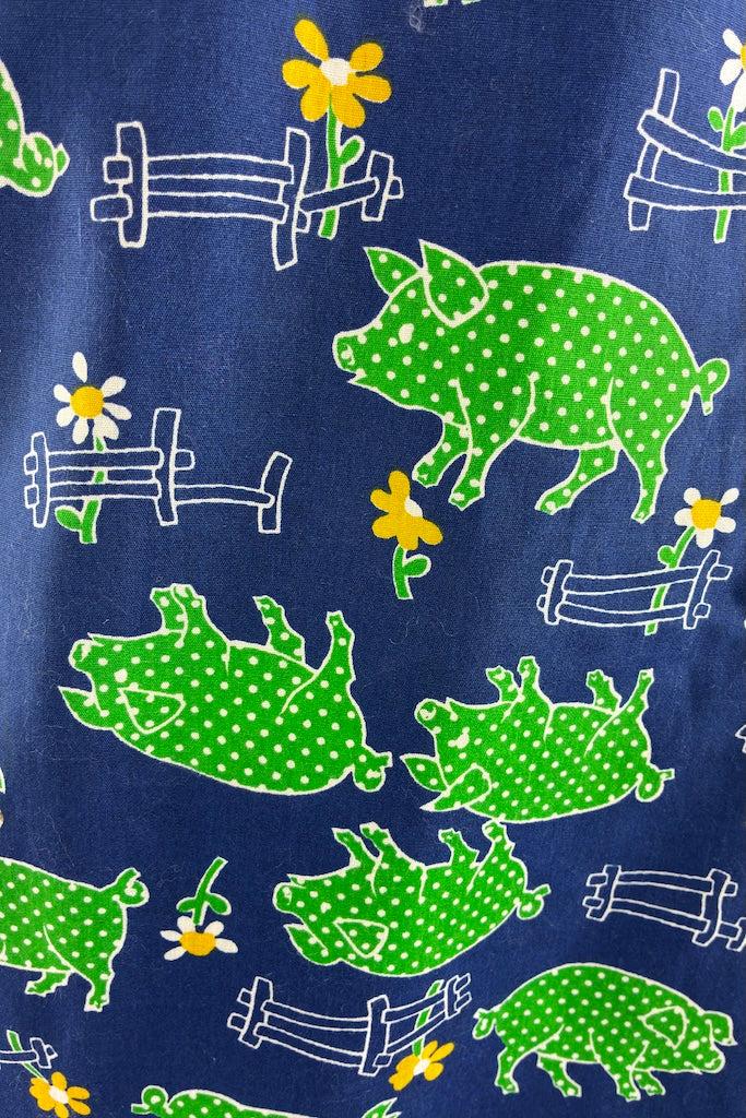 Vintage Novelty Print Pigs Wrap Skirt-ThisBlueBird