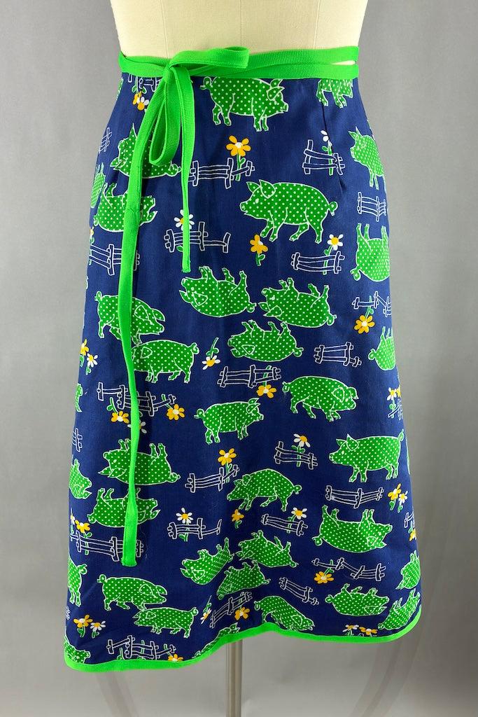 Vintage Novelty Print Pigs Wrap Skirt-ThisBlueBird