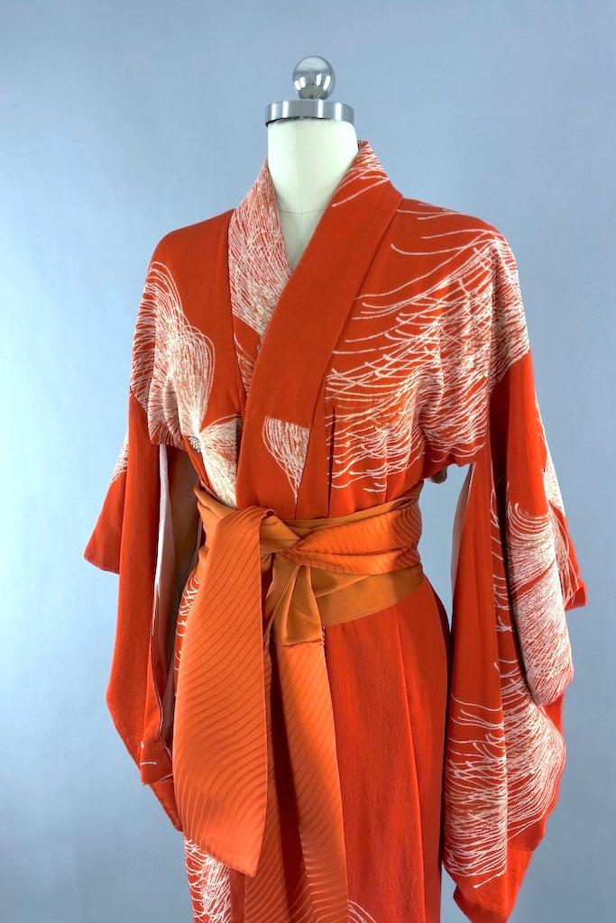 Vintage Orange Chysanthemum Silk Kimono-ThisBlueBird