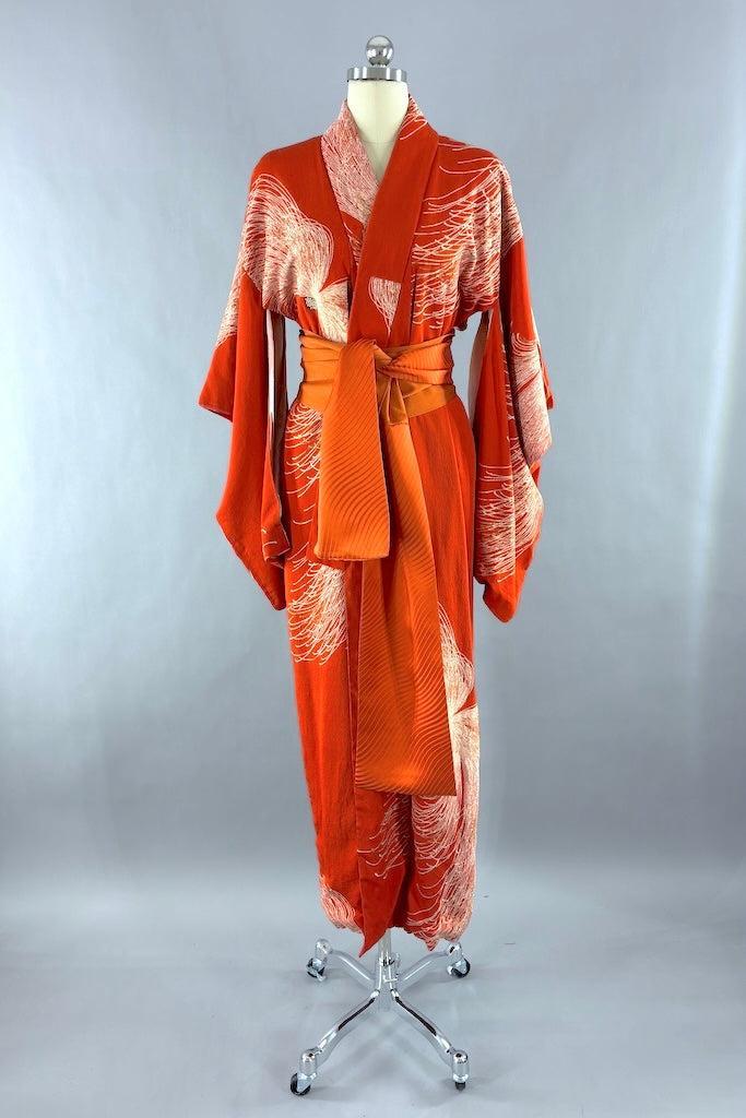 Vintage Orange Chysanthemum Silk Kimono-ThisBlueBird