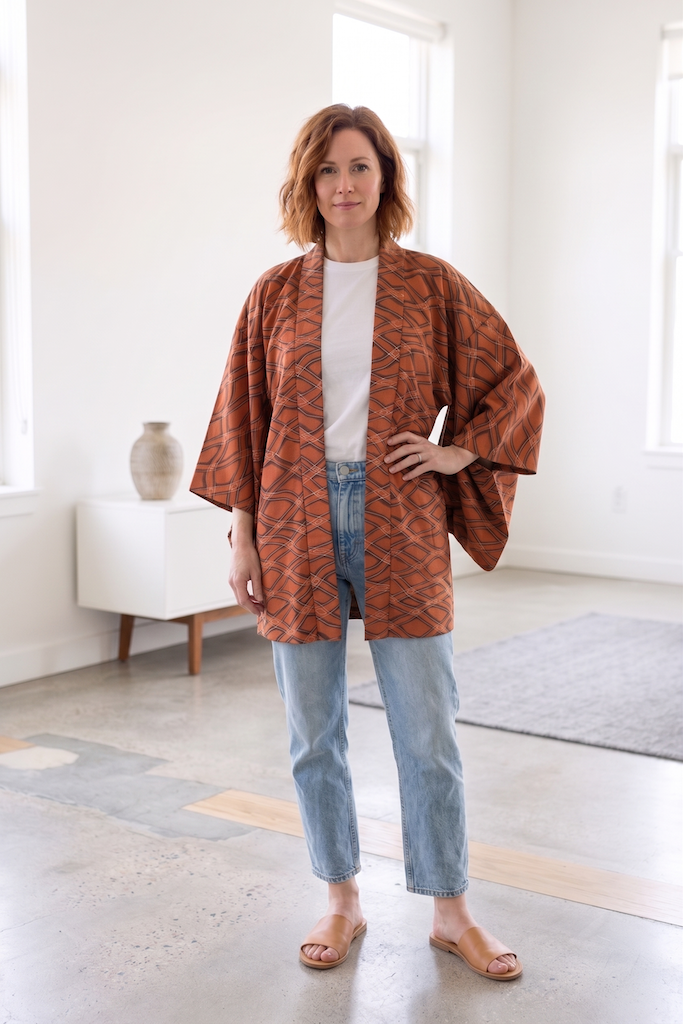 Vintage Orange Diamonds Silk Kimono Cardigan-ThisBlueBird