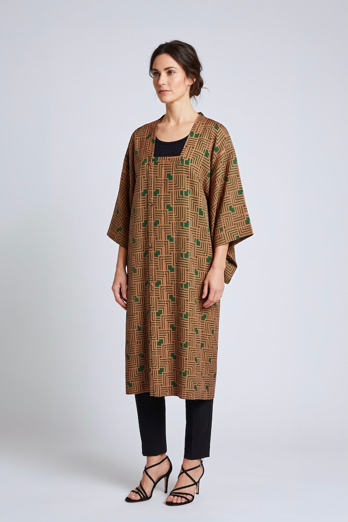 Vintage Orange Geometric Silk Kimono Cardigan-ThisBlueBird