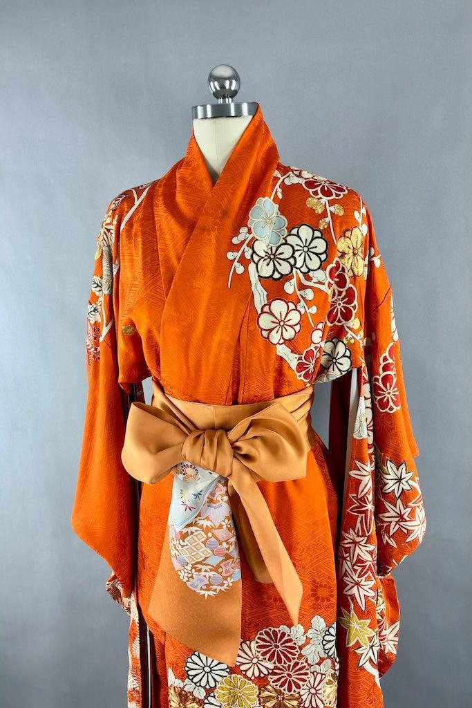Vintage Orange & Gold Furisode Kimono-ThisBlueBird