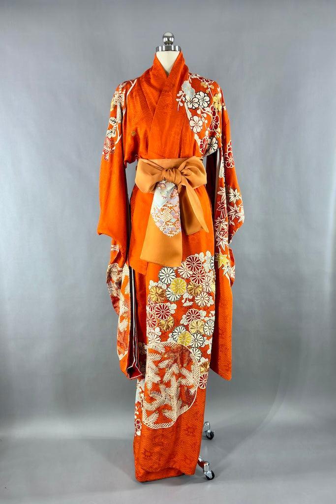 Vintage Orange & Gold Furisode Kimono-ThisBlueBird