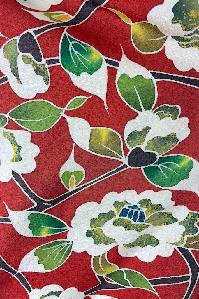 Vintage Orange &amp; Green Floral Silk Kimono-ThisBlueBird