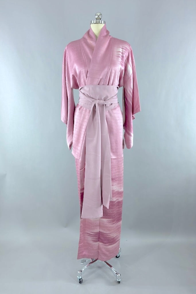Vintage Orchid Pink Ombre Silk Kimono Robe