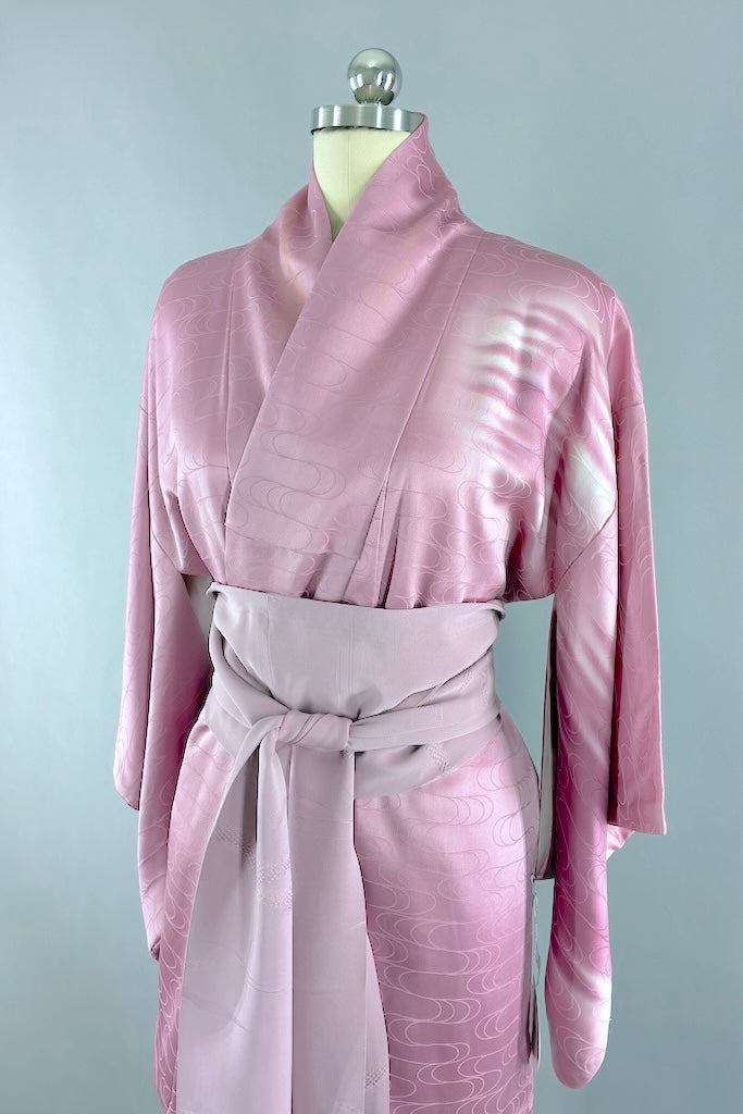 Vintage Orchid Pink Ombre Silk Kimono Robe-ThisBlueBird