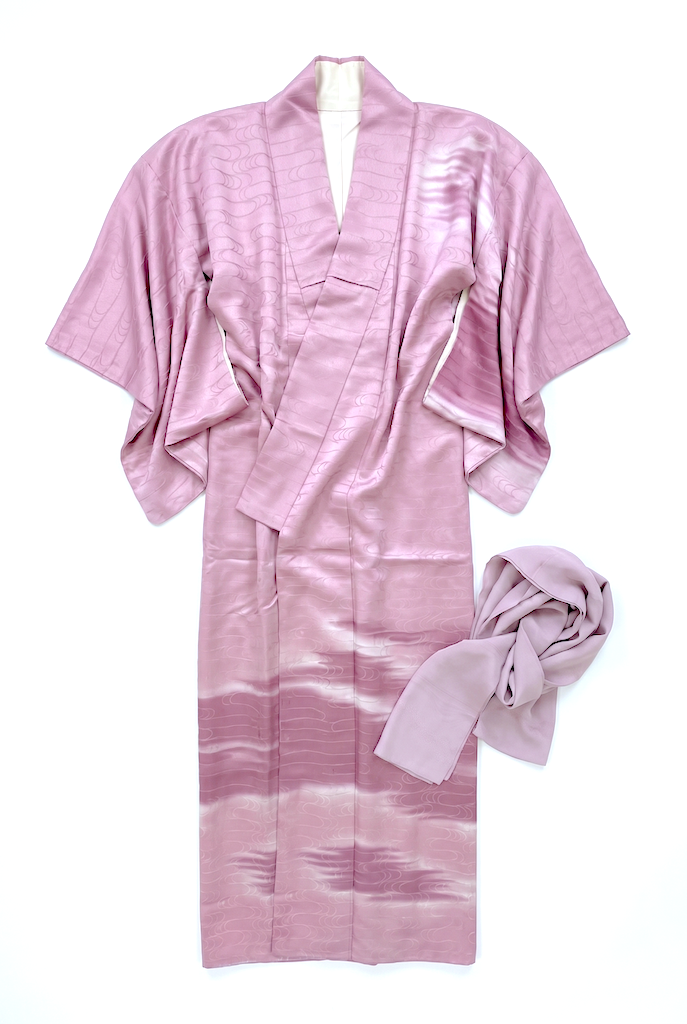 Vintage Orchid Pink Ombre Silk Kimono Robe-ThisBlueBird