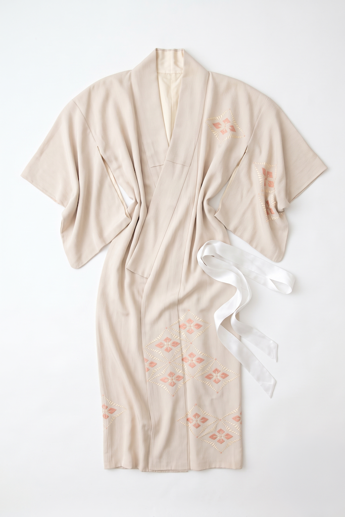 Vintage Pale Grey &amp; Pink Art Deco Kimono Robe-ThisBlueBird