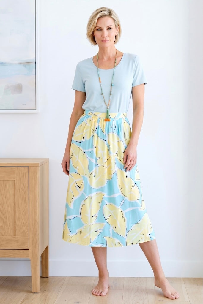 Vintage Palm Leaf Midi Skirt-ThisBlueBird