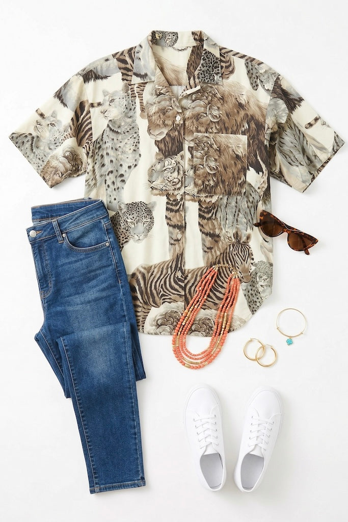 Vintage Panama Jill Jungle Safari Print Shirt-ThisBlueBird