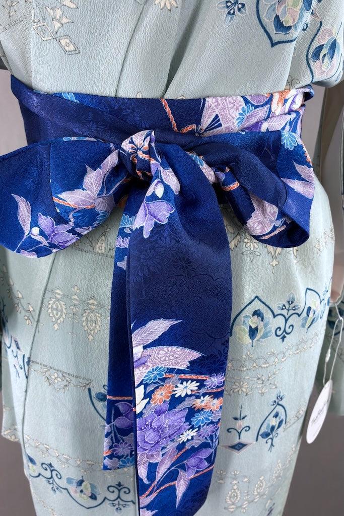 Vintage Pastel Blue Rose Silk Kimono-ThisBlueBird