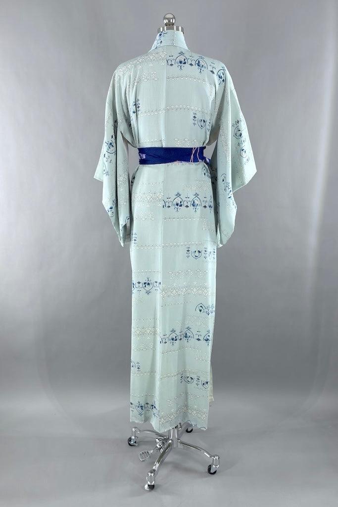 Vintage Pastel Blue Rose Silk Kimono-ThisBlueBird