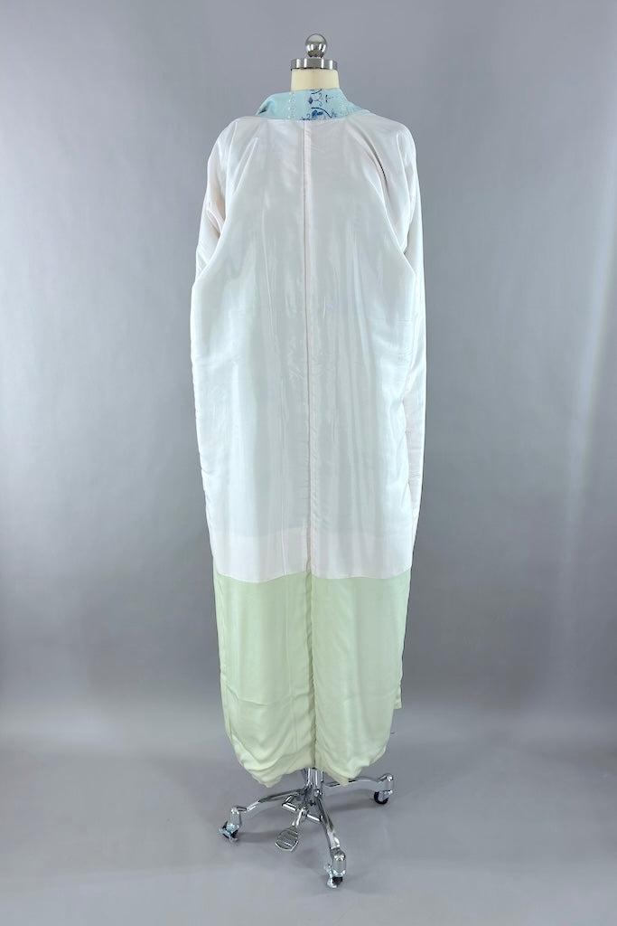 Vintage Pastel Blue Rose Silk Kimono-ThisBlueBird