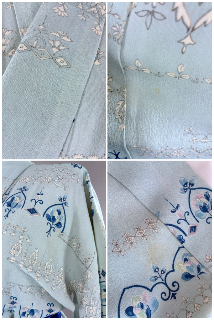 Vintage Pastel Blue Rose Silk Kimono-ThisBlueBird