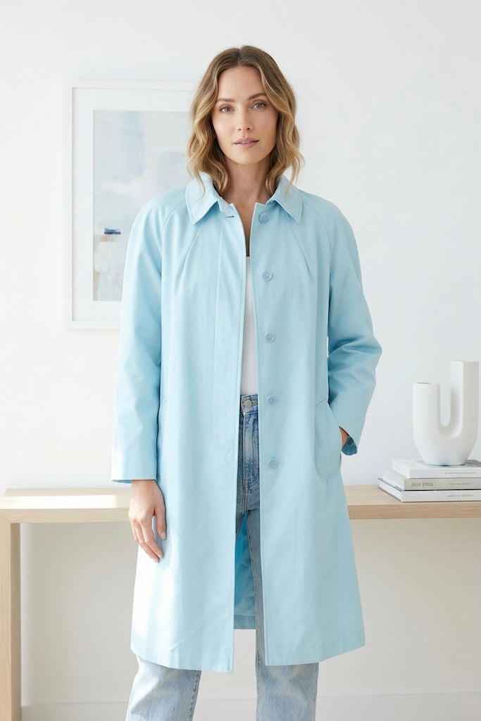 Vintage Pastel Blue Spring Overcoat Raincoat-ThisBlueBird
