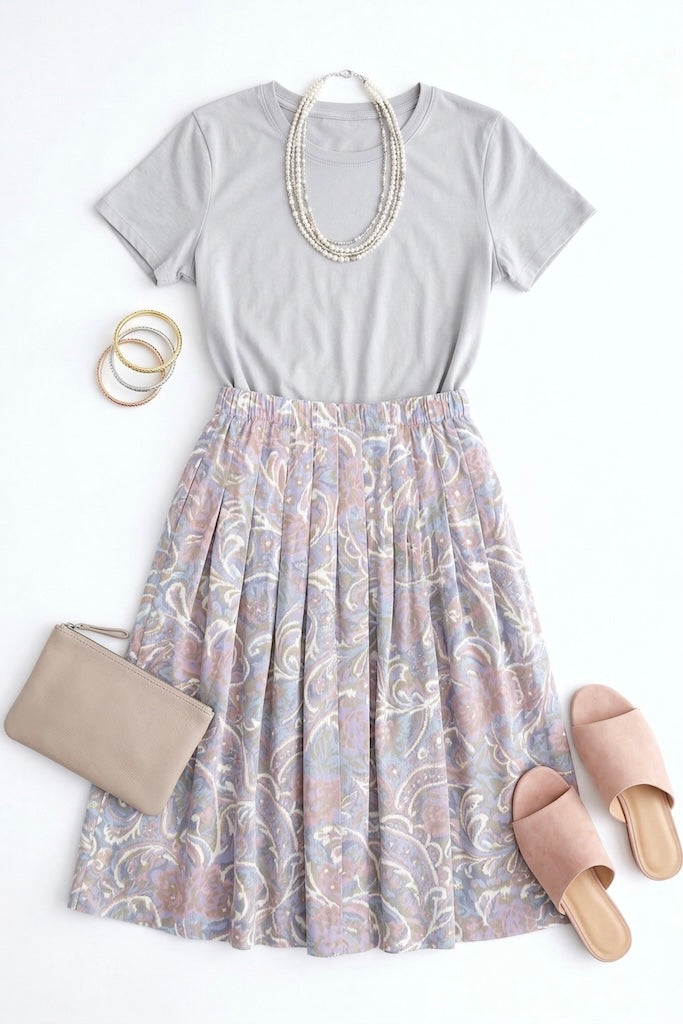 Vintage Pastel Ikat Print Skirt-ThisBlueBird