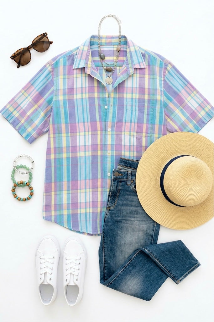 Vintage Pastel Madras Summer Shirt-ThisBlueBird
