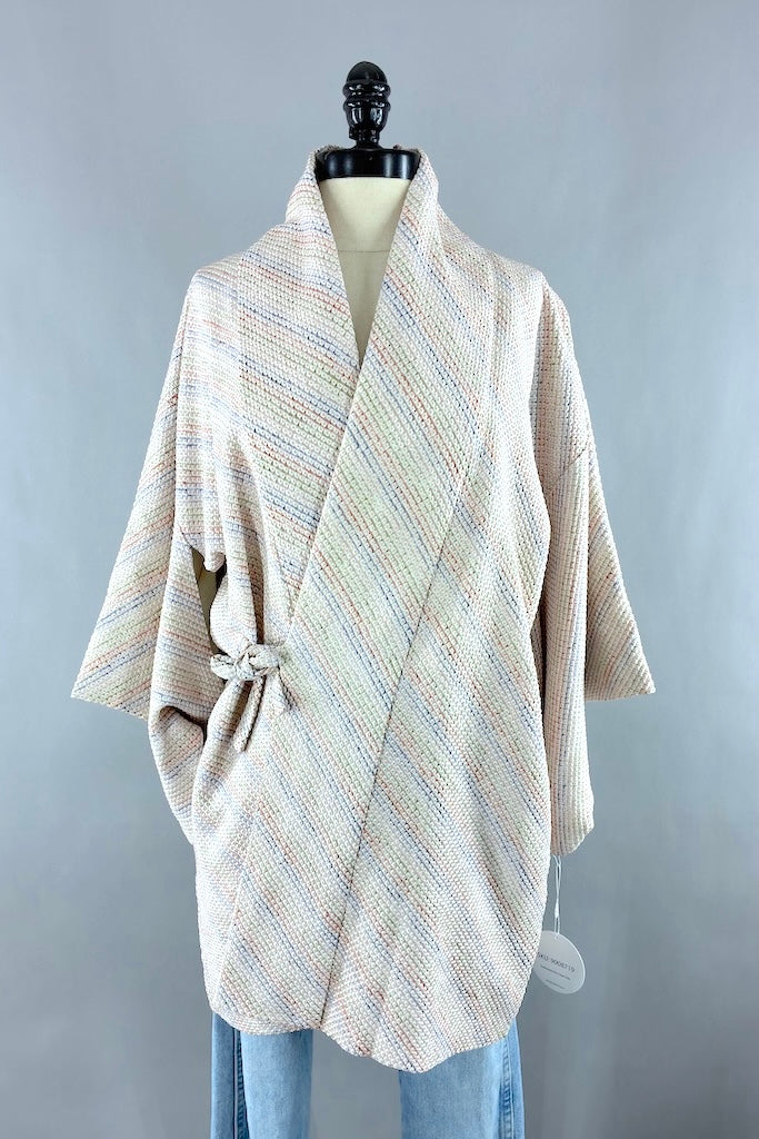 Vintage Pastel Rainbow Shibori Silk Kimono Cardigan-ThisBlueBird