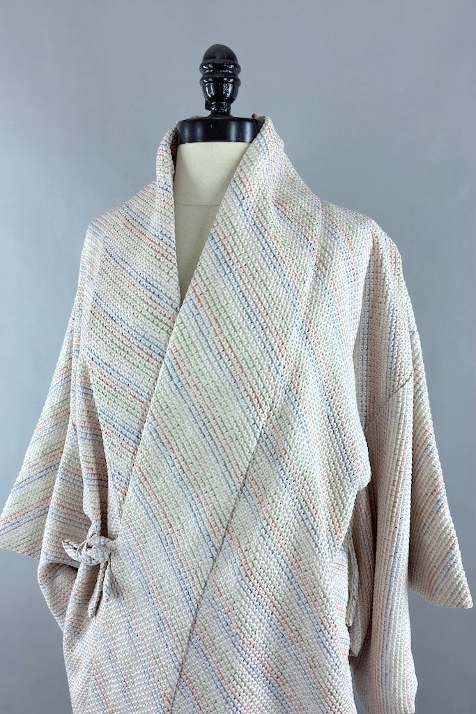 Vintage Pastel Rainbow Shibori Silk Kimono Cardigan-ThisBlueBird