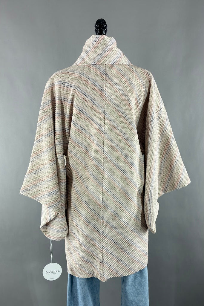 Vintage Pastel Rainbow Shibori Silk Kimono Cardigan-ThisBlueBird