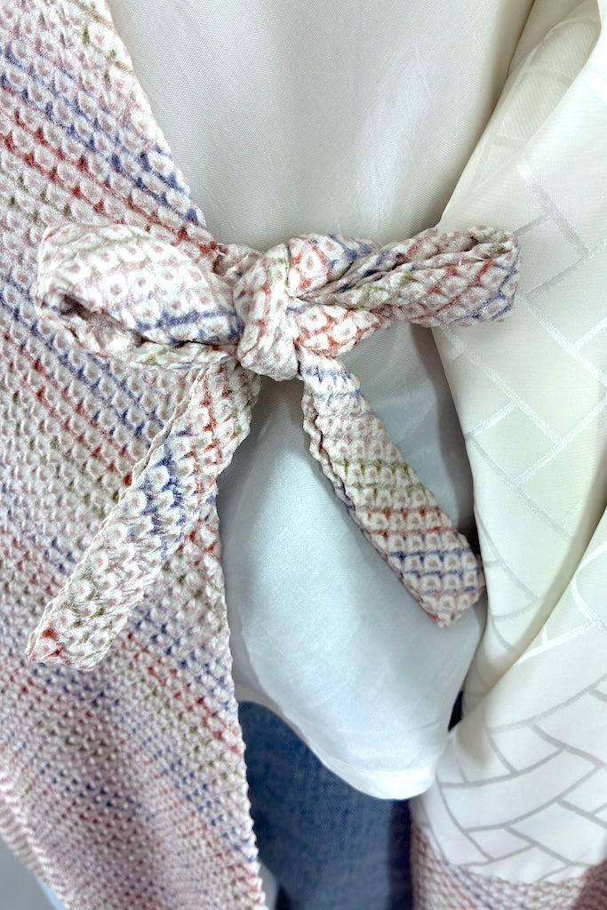 Vintage Pastel Rainbow Shibori Silk Kimono Cardigan-ThisBlueBird