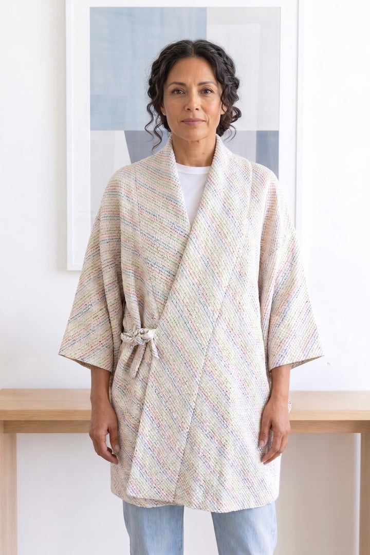 Vintage Pastel Rainbow Shibori Silk Kimono Cardigan-ThisBlueBird