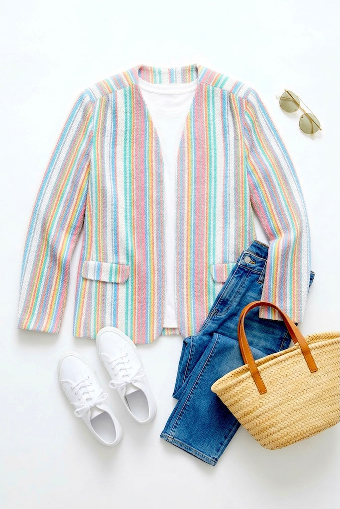 Vintage Pastel Stripe Spring Jacket-ThisBlueBird