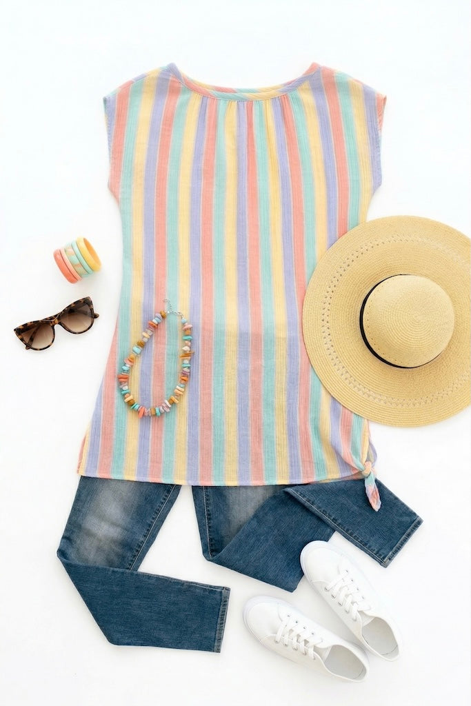 Vintage Pastel Striped Tunic-ThisBlueBird