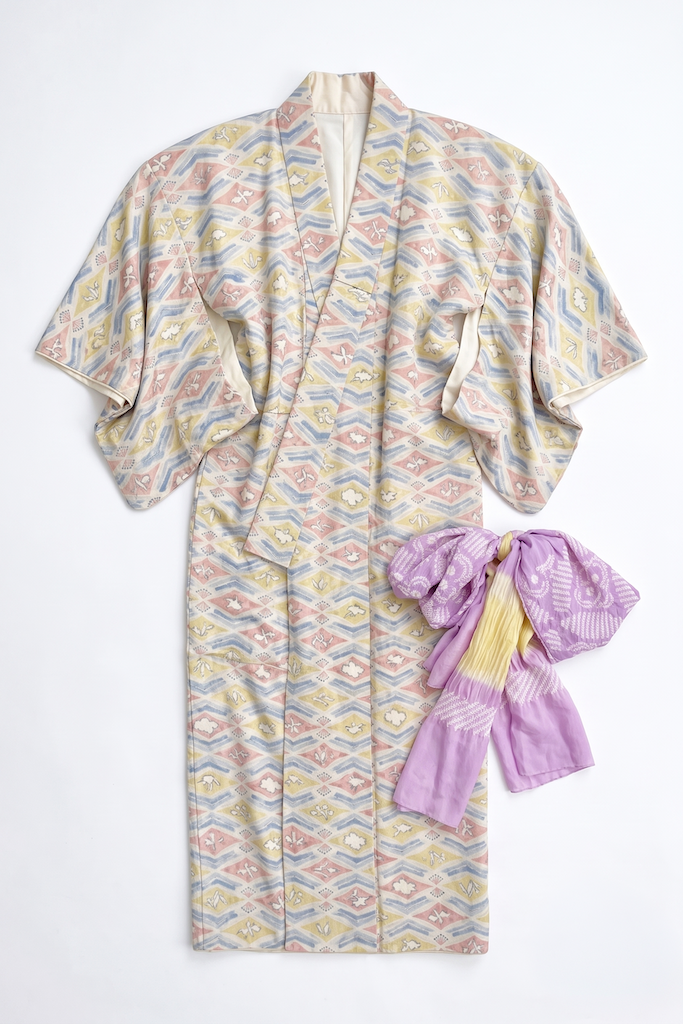 Vintage Pastel Watercolor Silk Kimono Robe-ThisBlueBird