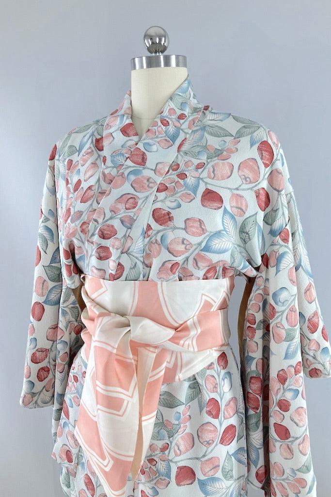 Vintage Pastel Wisteria Silk Kimono Robe