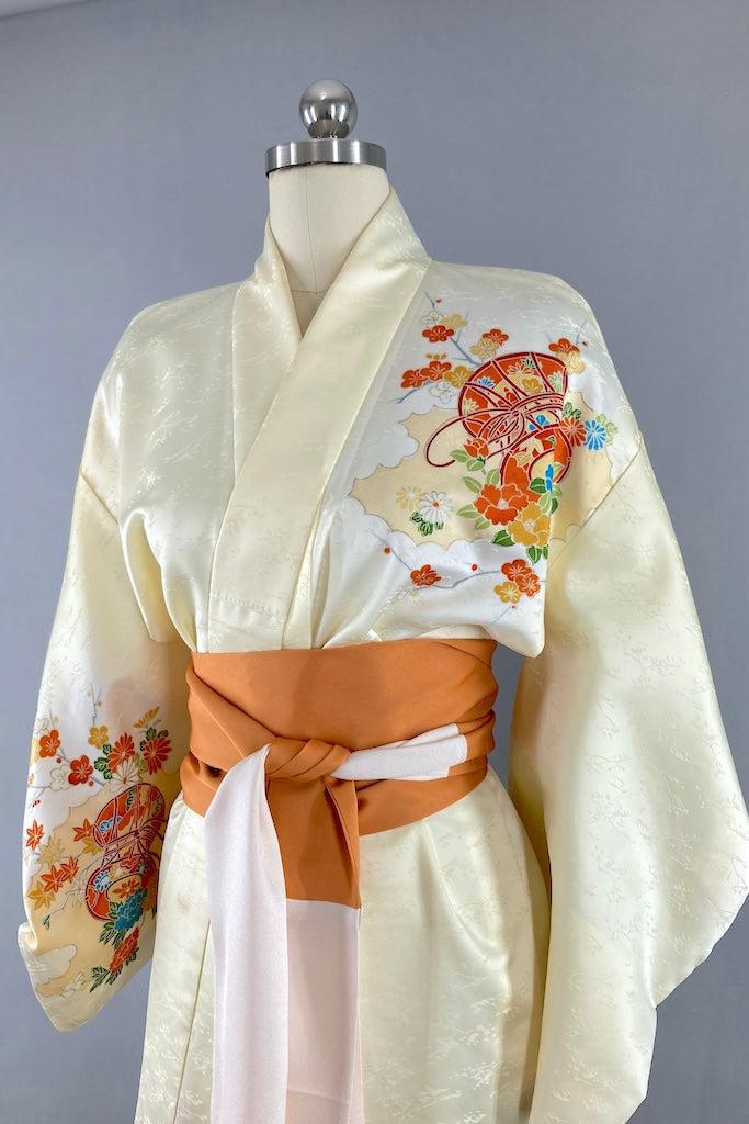 Vintage Pastel Yellow Drums Print Kimono-ThisBlueBird