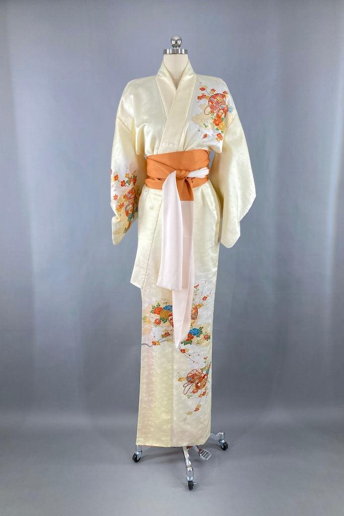Vintage Pastel Yellow Drums Print Kimono-ThisBlueBird