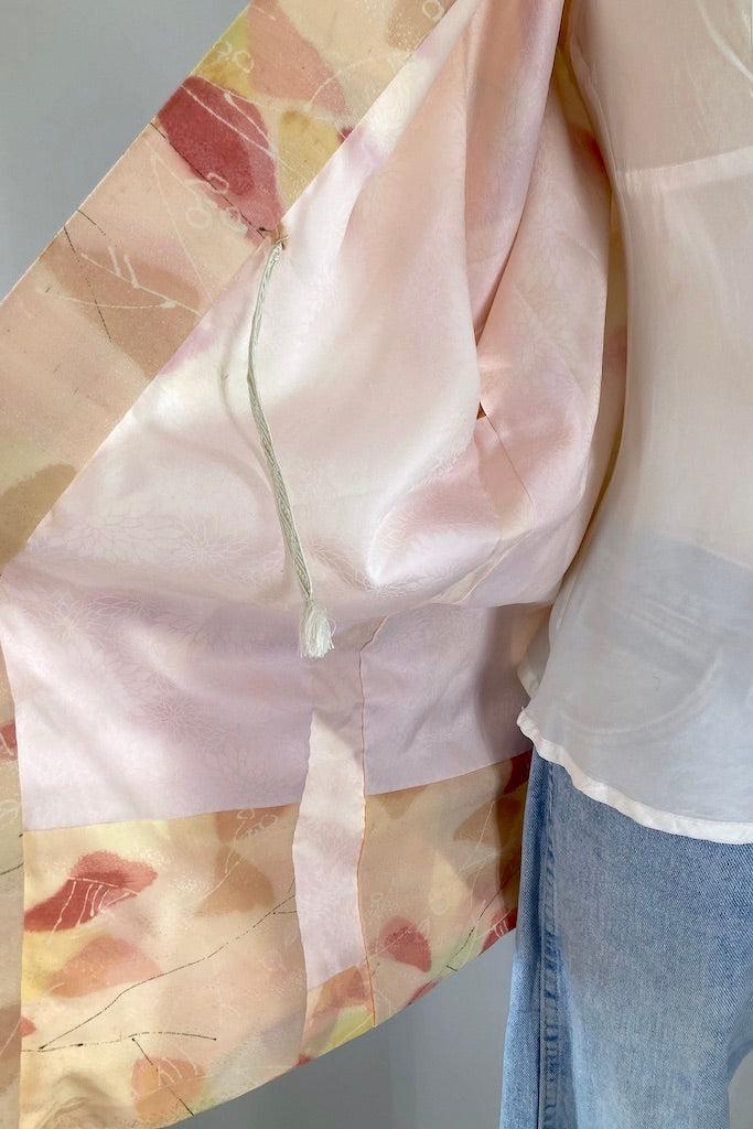 Vintage Peach Abstract Silk Kimono Cardigan-ThisBlueBird