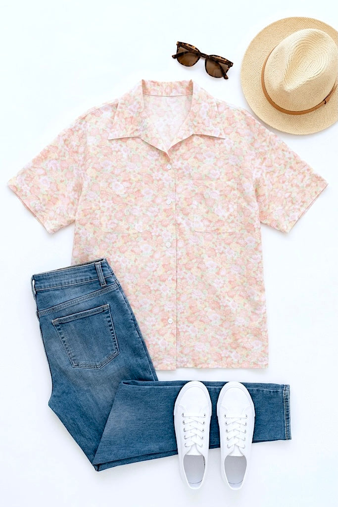 Vintage Peach Floral Print Blouse-ThisBlueBird