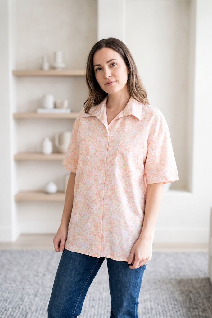 Vintage Peach Floral Print Blouse-ThisBlueBird