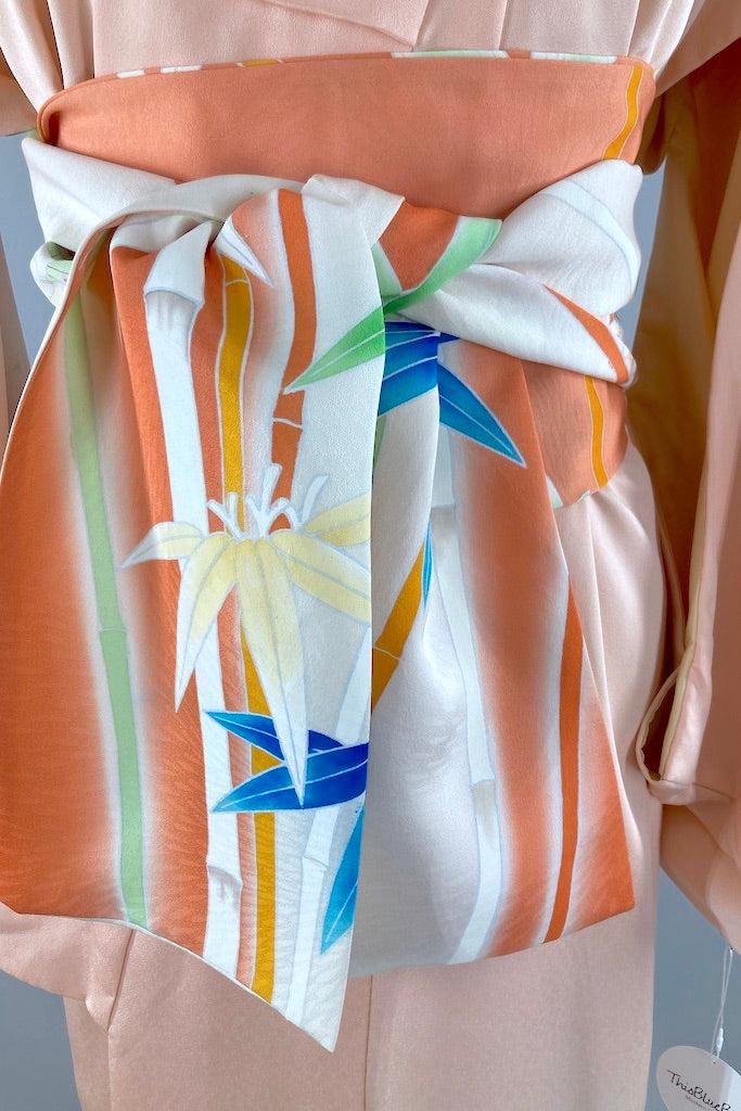 Vintage Peach Silk Floral Kimono-ThisBlueBird