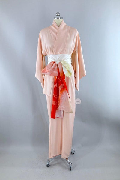 Vintage Peachy Pink Silk Kimono-ThisBlueBird