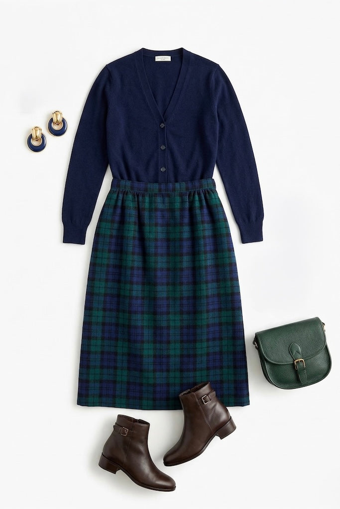 Vintage Pendleton Black Watch Tartan Wool Skirt-ThisBlueBird