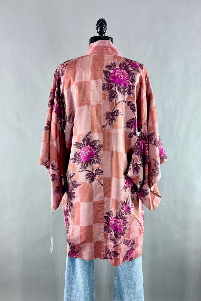 Vintage Peony Meisen Silk Kimono Cardigan-ThisBlueBird