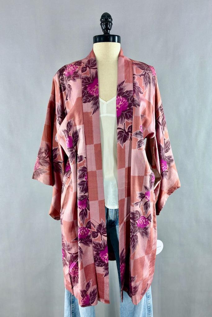 Vintage Peony Meisen Silk Kimono Cardigan-ThisBlueBird