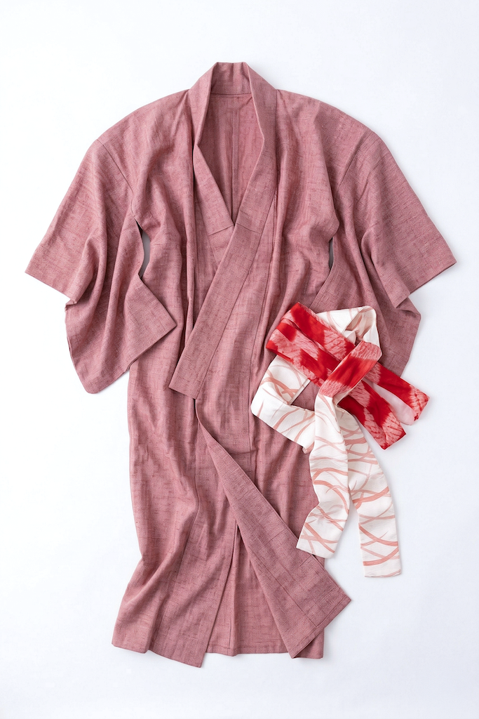 Vintage Pepppermint Pink Raw Silk Kimono Robe-ThisBlueBird