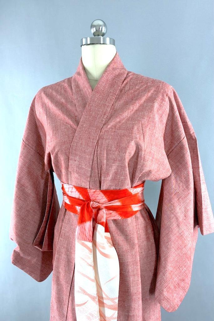 Vintage Pepppermint Pink Raw Silk Kimono-ThisBlueBird