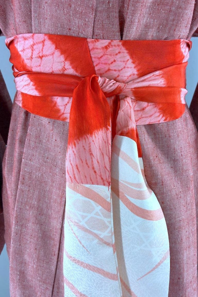 Vintage Pepppermint Pink Raw Silk Kimono-ThisBlueBird