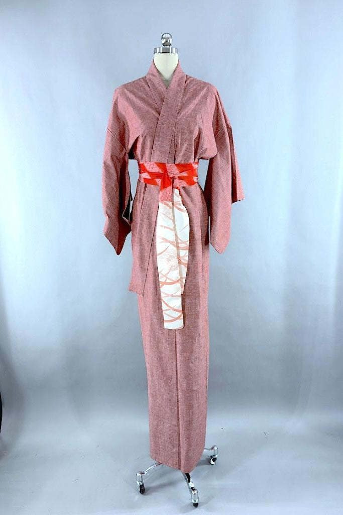 Vintage Pepppermint Pink Raw Silk Kimono-ThisBlueBird