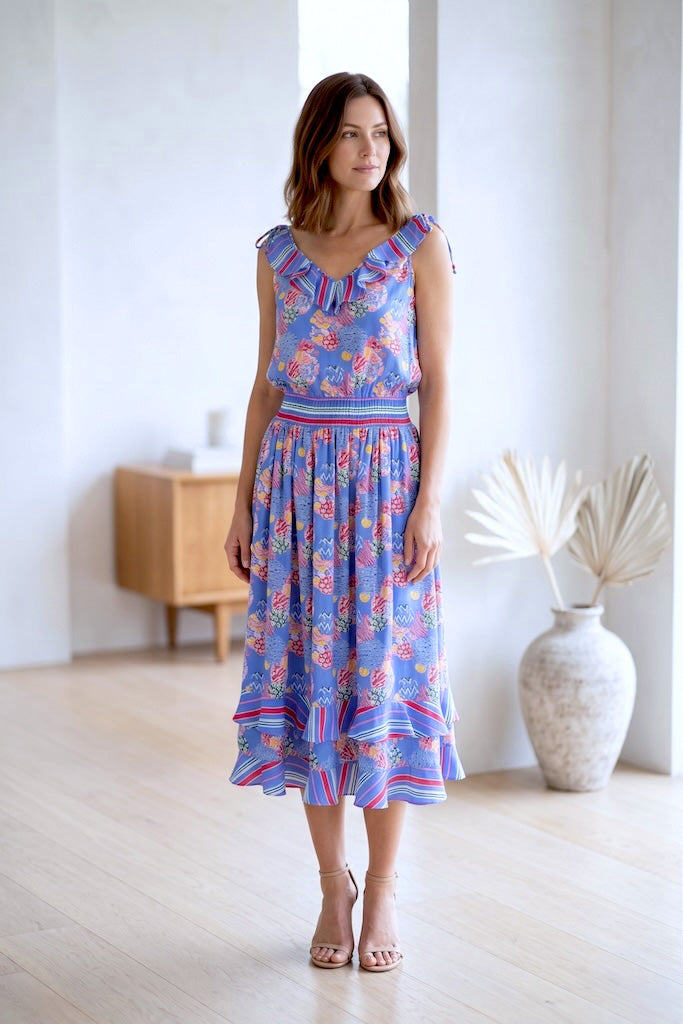 Vintage Periwinkle Blue Georgette Sundress-ThisBlueBird
