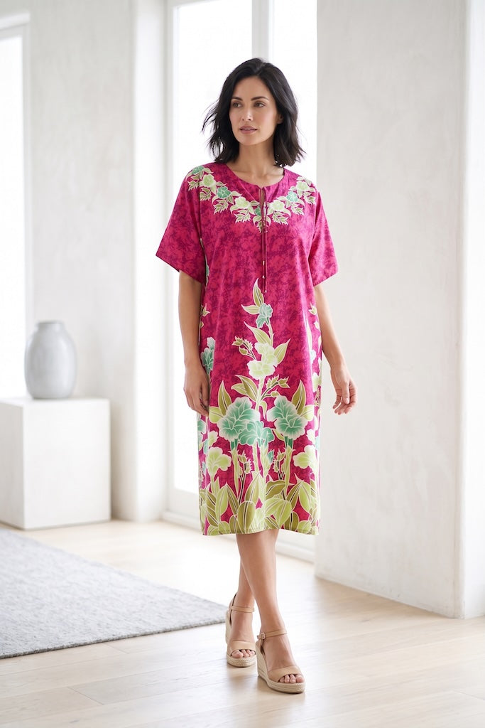 Vintage Pink and Green Hawaiian Caftan Dress-ThisBlueBird