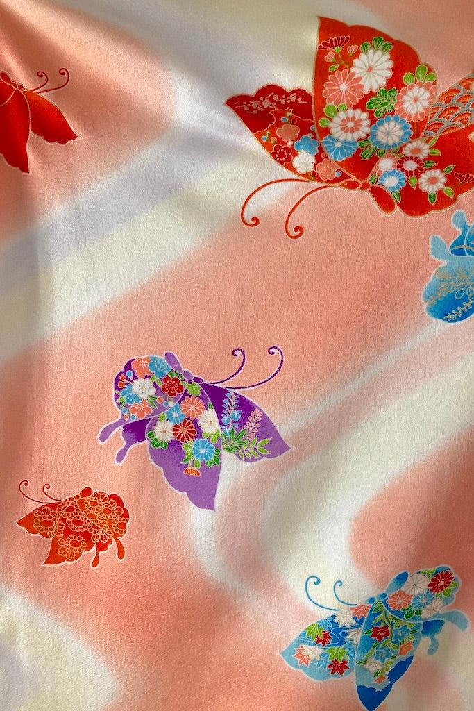Vintage Pink Butterflies Silk Kimono-ThisBlueBird