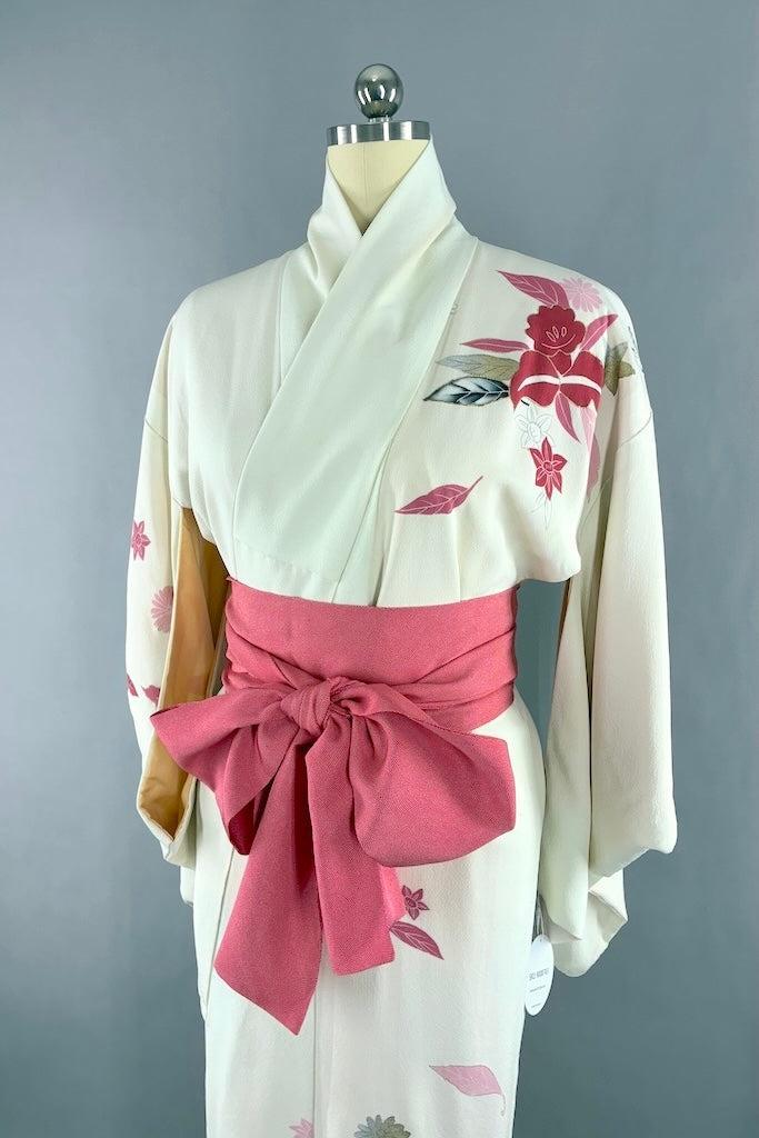 Vintage Pink Cattleya Orchid Silk Kimono-ThisBlueBird